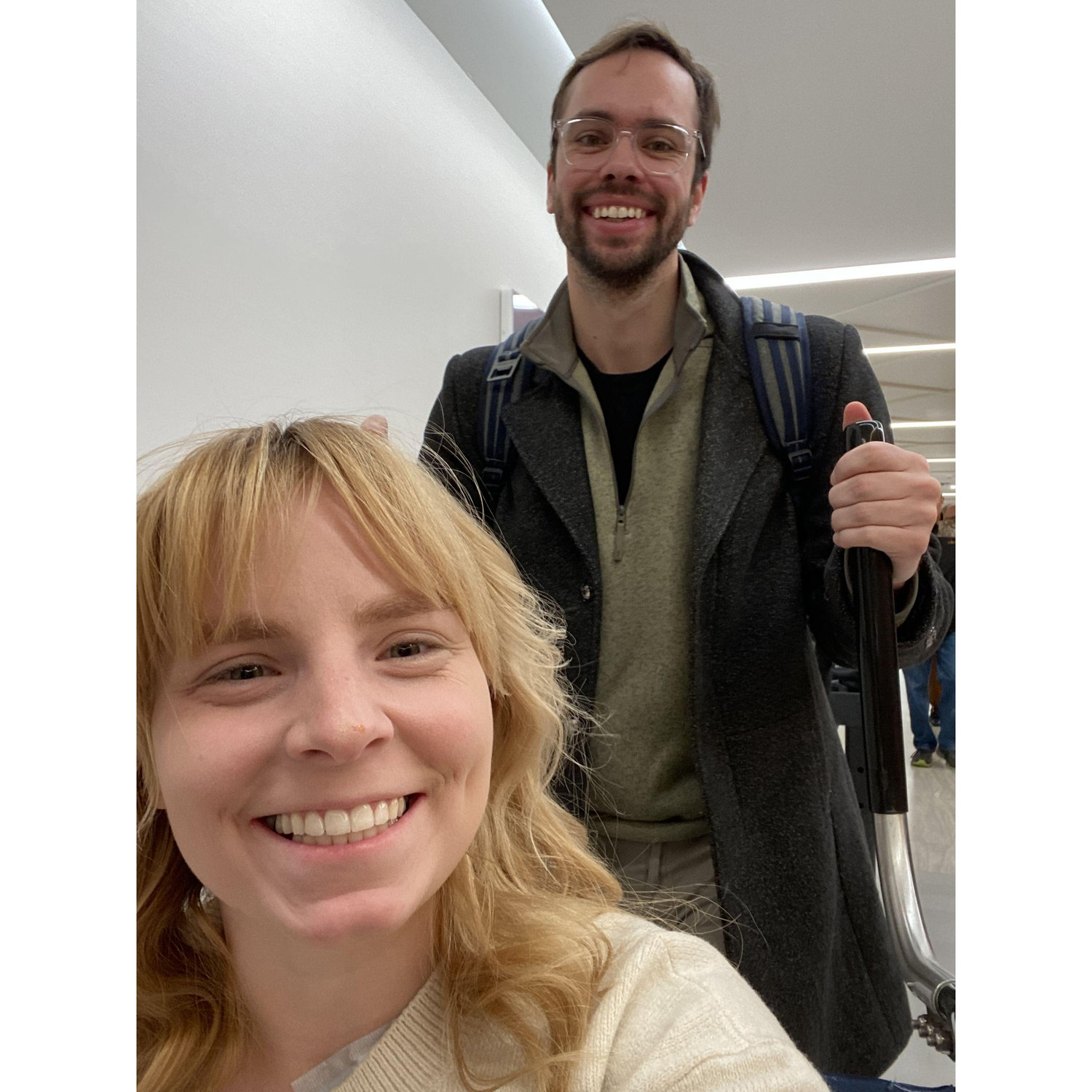 Andrey pushing me in a wheelchair around Mayo after a bone marrow biopsy.