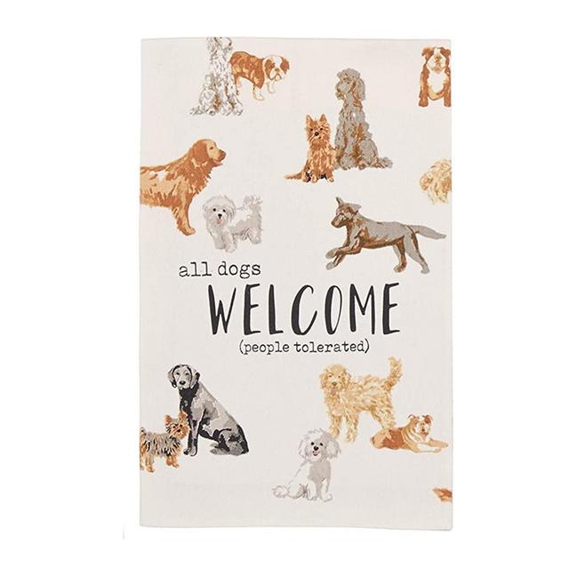 Mud Pie Watercolor Dish Towel, 26" x 16 1/2", All Dogs Welcome