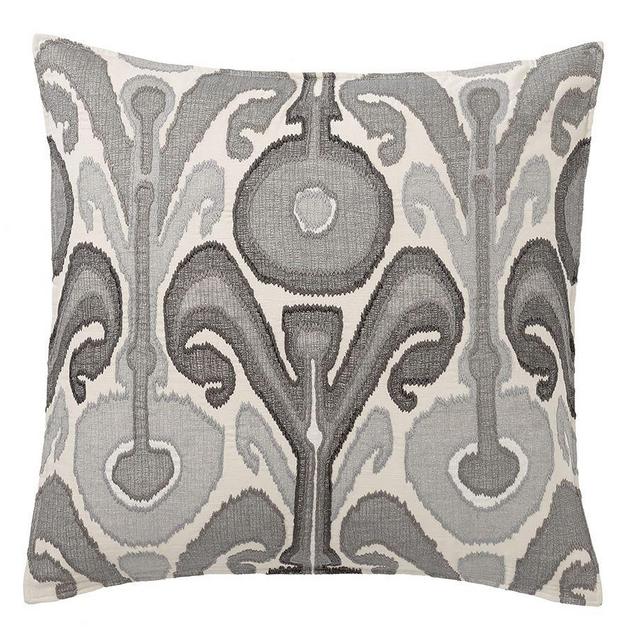 Kenmare Ikat Embroidered Pillow Cover, 24", Gray