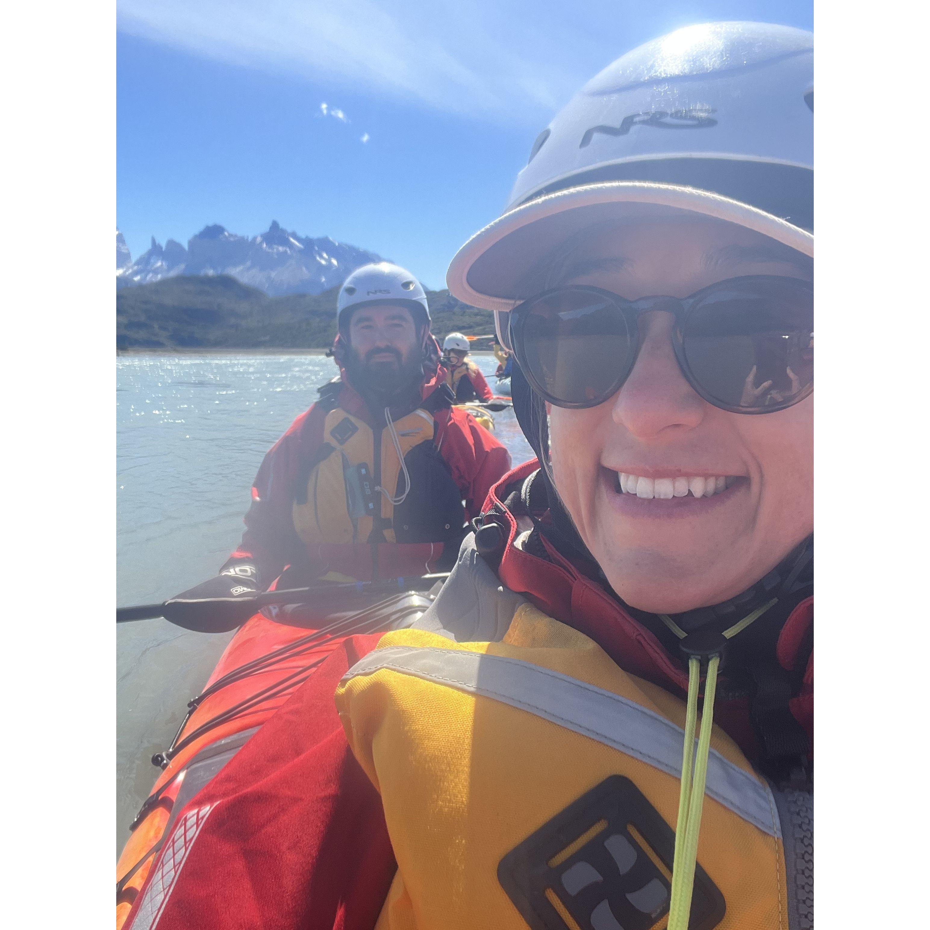 John and Kenzie kayaking in Patagonia