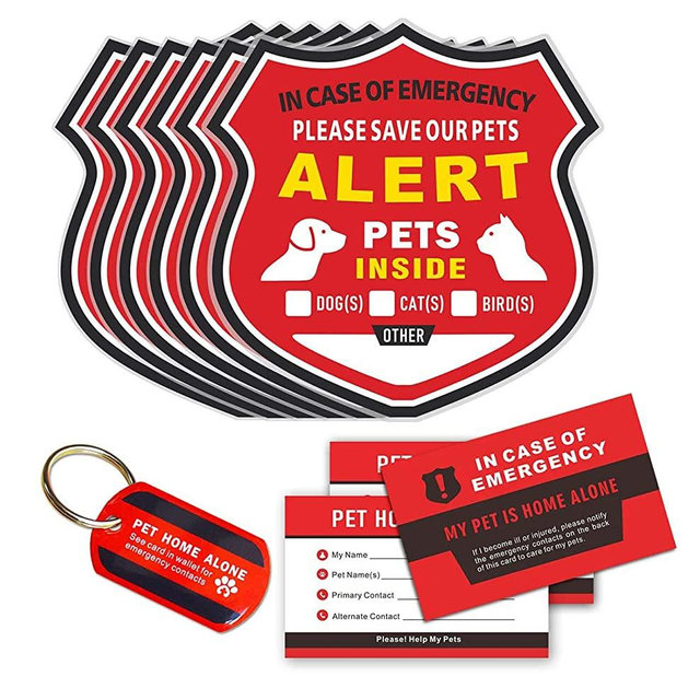 Pet Alert Stickers - in Case of Emergency Pets Rescue Stickers Static Cling Window Decals (6 Pack), Pet Home Alone Wallet Cards, Key Tag - NO Adhesive, Removable, UV Resistant
