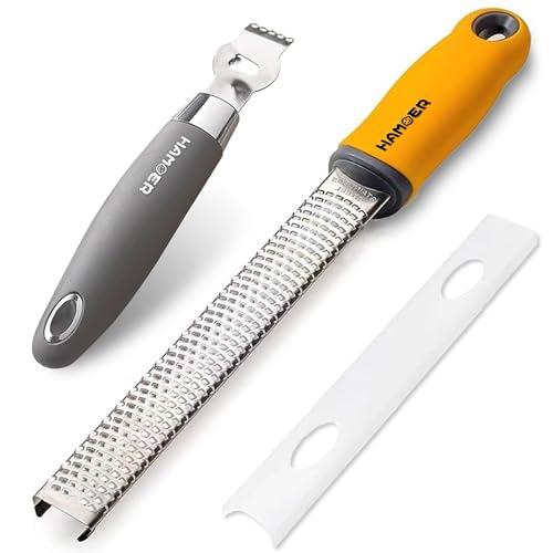 Hamoer Cheese Grater Citrus Lemon Zester Channel Knife Stainless steel with non-slip rubber handle 2-pcs multi-tool set