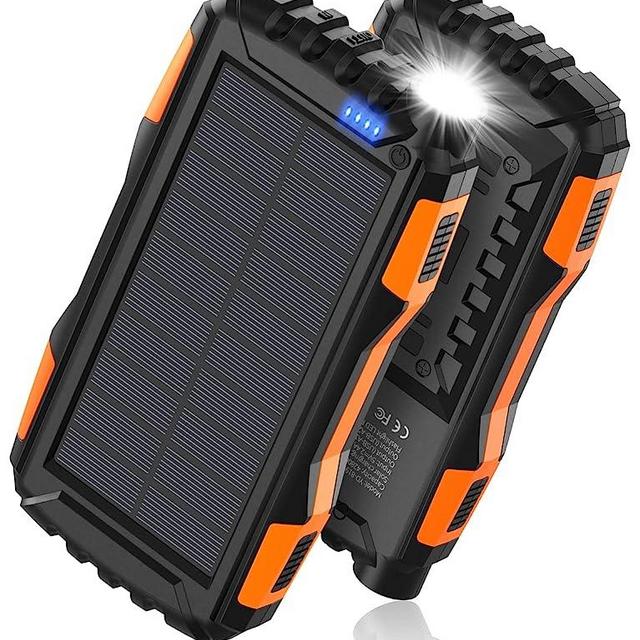 Power-Bank-Solar-Charger - 42800mAh Power Bank,Portable Charger,External Battery Pack 5V3.1A Qc 3.0 Fast Charging Built-in Super Bright Flashlight (Light Orange)