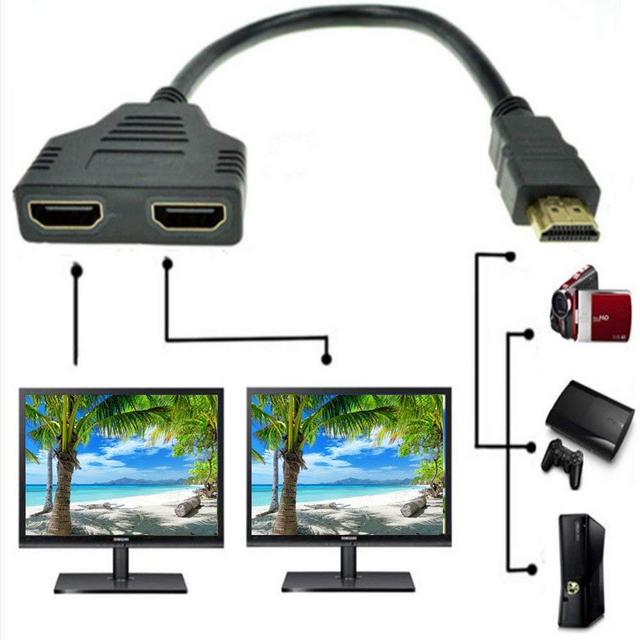 HDMI Splitter Adapter Cable HDMI Male to Dual HDMI Female 1 to 2 Way, Support Two TVs at The Same Time, Signal One in, Two Out