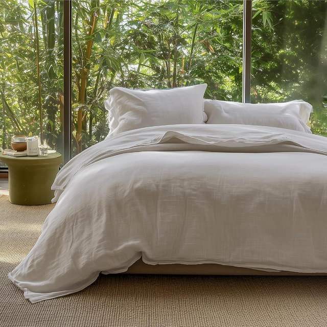 Bedsure Cooling Muslin Cotton Duvet Cover King Size - Cotton Blend Rayon Derived from Bamboo Duvet Covet Set for Hot Sleepers - Ultra-Soft & Breathable & Lightweight Bedding Set (Linen, 104"x90")
