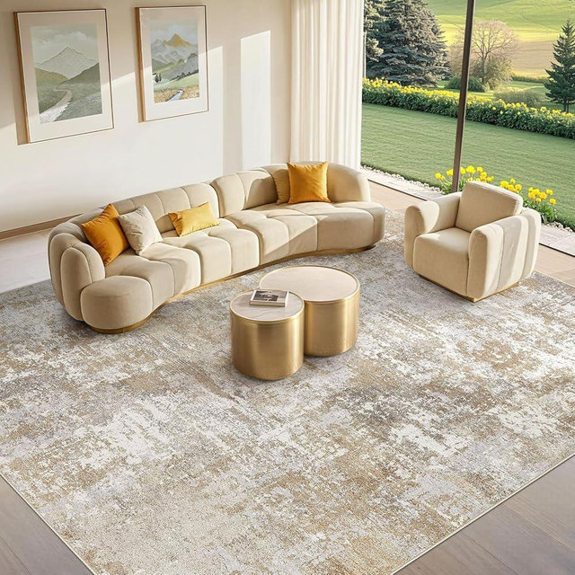 Tortania Washable 8x10 Area Rug for Living Room: Modern Abstract Neutral Large Soft Thin Rugs - Non Slip Indoor Carpet for Bedroom Dining Room Office Nursery Home Floor Decoration - Brown Grey