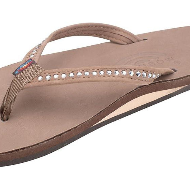 Rainbow Sandals Women's Single Layer Premier Leather w/Swarovski Crystal Narrow Strap