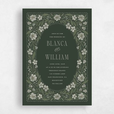 Green Wedding Invitation - Persephone Portrait