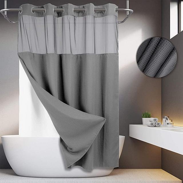 No Hooks Required Waffle Weave Shower Curtain with Snap in Liner - 71W x 74H,Hotel Grade,Spa Like Bathroom Curtain,Gray