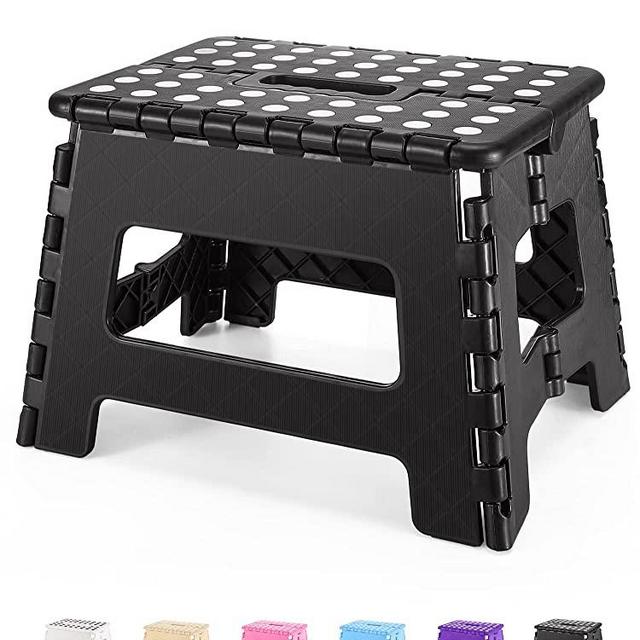DYFORCE Folding Step Stool for Adult and Kids (9 Inch) Non-Slip Collapsible Step Stool for Kids, Heavy Duty, Compact, Light-Weight Plastic Stool for Kitchen, Bathroom Hold up to 300lbs – Black