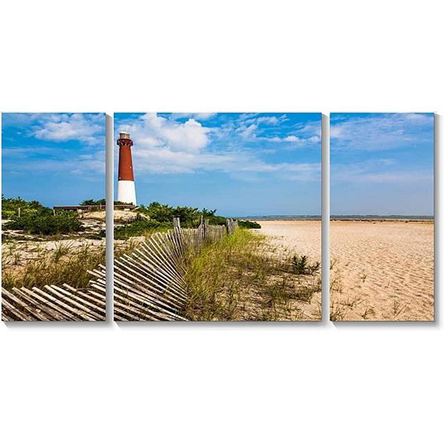 BDMPIZLNSF 3 Panel Canvas Wall Art Barnegat Lighthouse Sand Beach Dune Fence New Jersey Framed Print Picture Painting and Posters Living Room Bedroom for Home Decor Artwork Ready to Hang