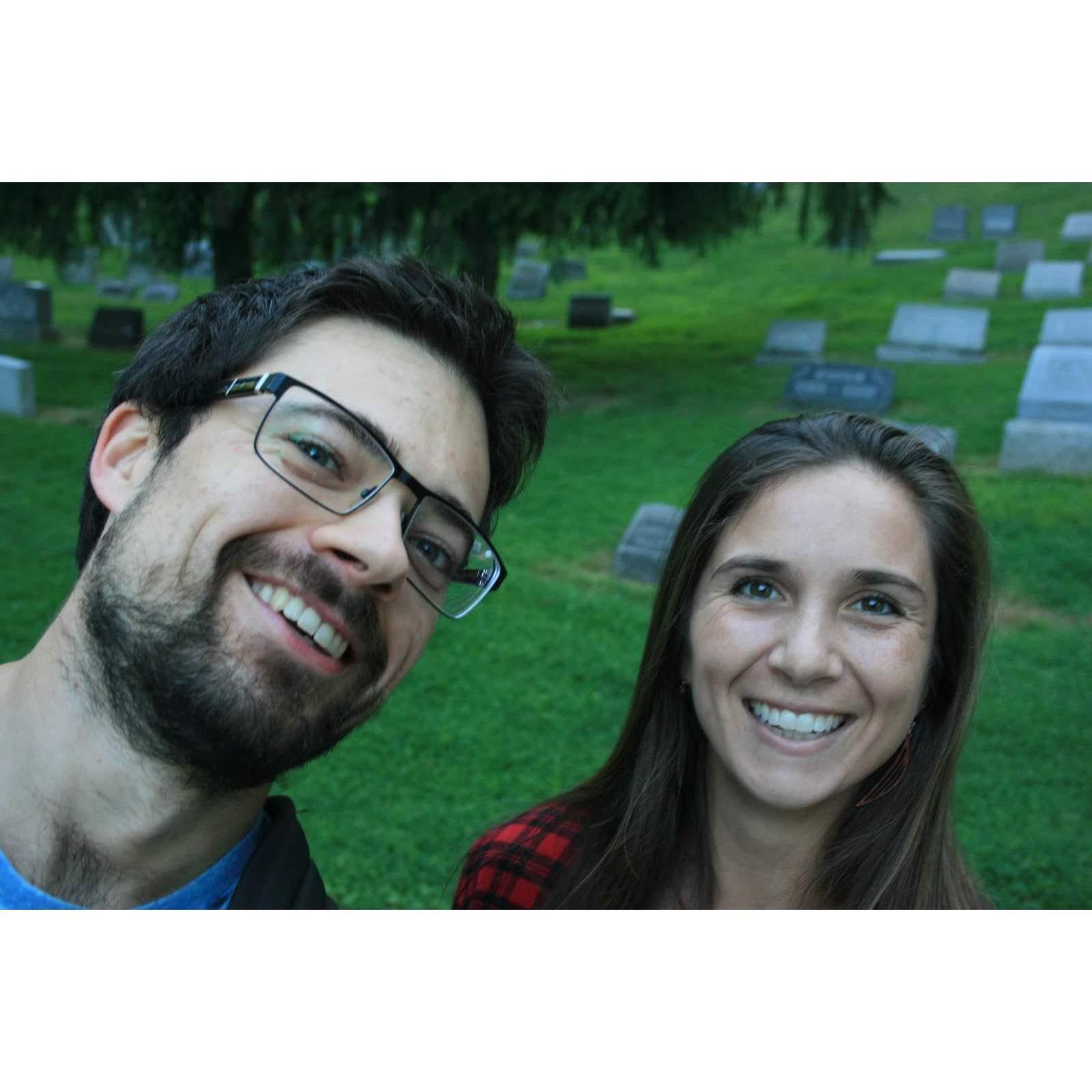 This is the first photo of just us together during Sam's 2019 trip to the States. And yes, we're in a graveyard!