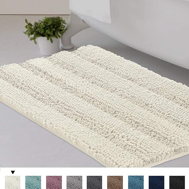 Striped Luxury Chenille Bathroom Rug Mat 20x32 Inch Extra Soft and Absorbent Shaggy Rugs Dry Quickly Plush Rug Carpet for Tub/Toilet/Shower Machine Washable, Ivory