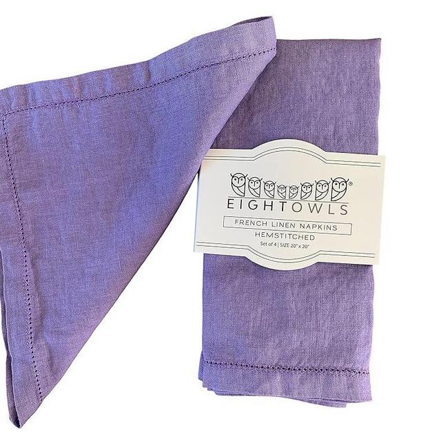 Hemstitched Linen Napkins – 20 Inch x 20 Inch – Stonewashed Pure Linen Cloth Dinner Napkins with Mitered Corners - 100% French Flax – Machine Washable - Set of 4 (Dusty Pastel Purple)