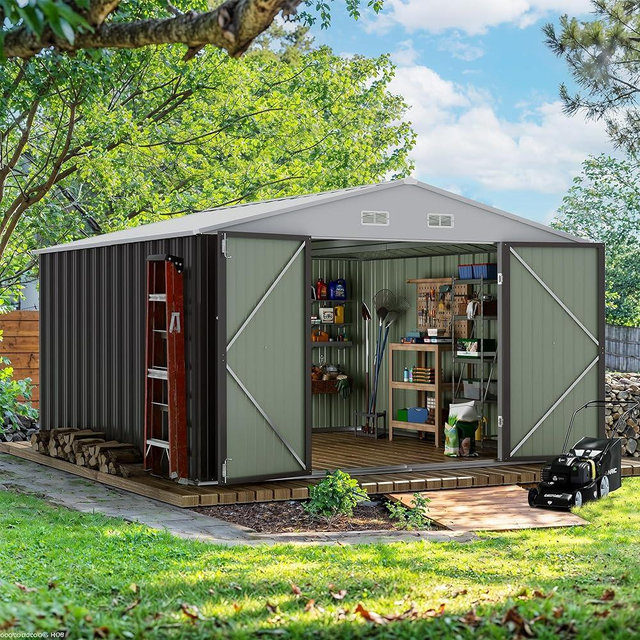 Devoko 10 x 10 FT Outdoor Storage Shed, Metal Garden Sheds & Outdoor Storage Clearance, Large Tool Shed Outdoor with Single Lockable Door for Patio Lawn Backyard (Grey)