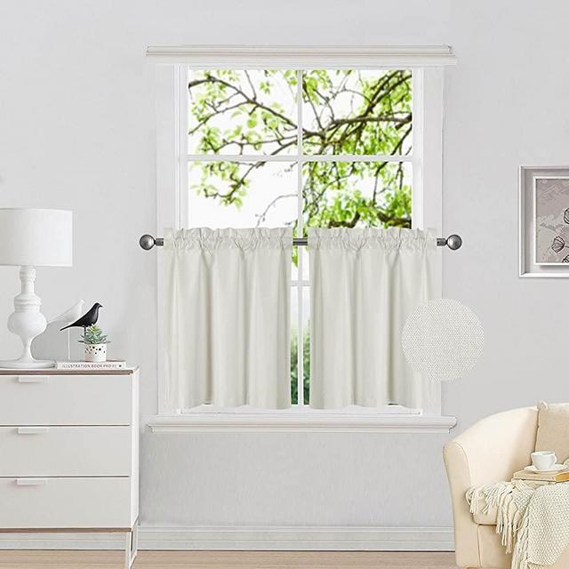 Elegant Home 2 Panels Tiers Small Window Treatment Curtain Insulated Blackout Drape Short Panel 28" W X 24" L Each for Kitchen Bathroom or Any Small Window # R16 (Ivory)