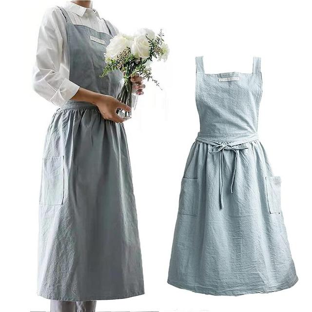 SF-ZXTINP Cotton and linen Kitchen Cooking Aprons Dress for Women with Pockets Cute for Baking Painting Gardening Cleaning