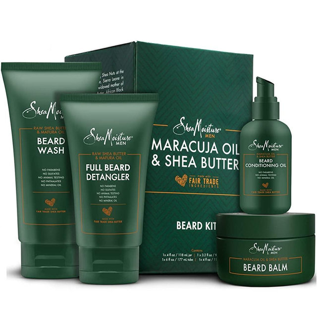 Shea Moisture Complete Beard Kit | All Natural Ingredients | Maracuja Oil & Shea Butter | Beard Balm | Beard Conditioning Oil | Beard Wash | Beard Detangler | Gift Box