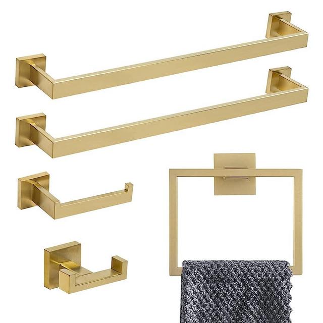 Lava Odoro 5-Piece Bathroom Hardware Accessories Set Brushed Gold, Bathroom Towel Bar Holder Sets Wall Mounted Stainless Steel, 23.6-Inch