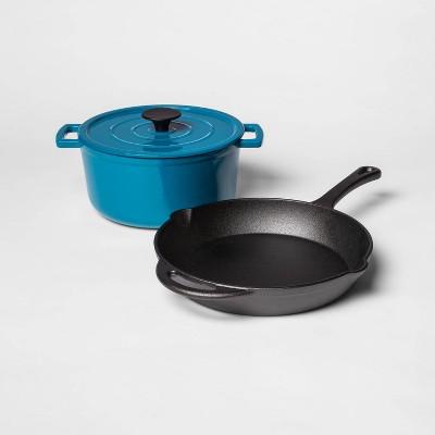 Pre-Seasoned Cast Iron Skillet and Enamel Dutch Oven Set Teal - Threshold™