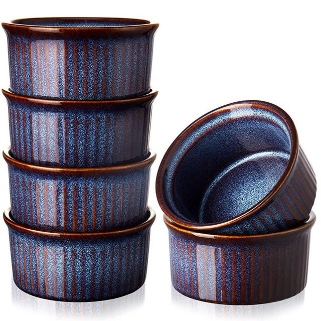 vancasso Ramekins, Creme Brulee Ramekins, Porcelain Ramekins 5.1 oz Oven Safe, Bakeware Set Baking Cups for Puddings Custard Ice Cream Lava Cake Snacks, Set of 6, Nebula Blue