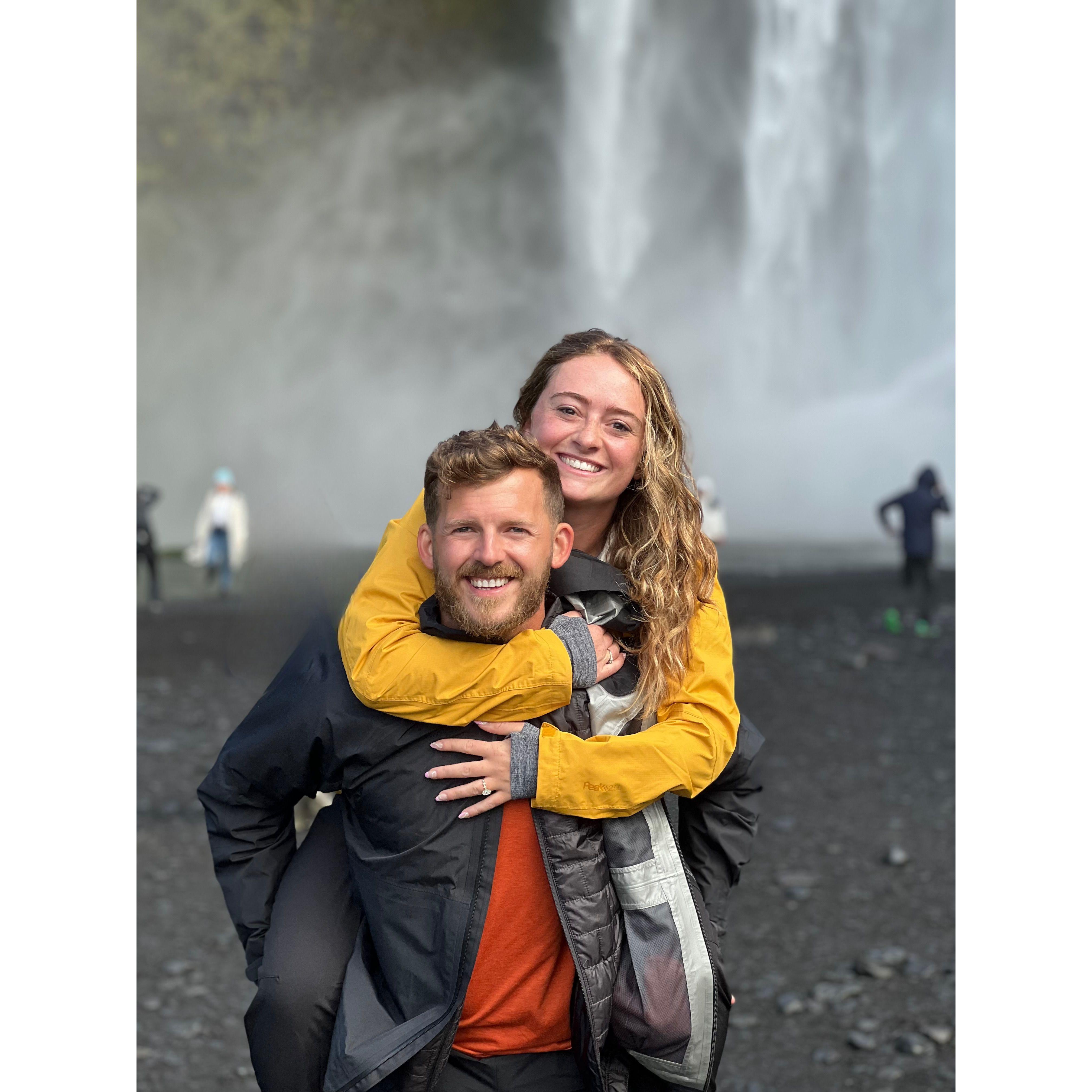 Right after we got engaged, standing at the bottom of Skogafoss falls