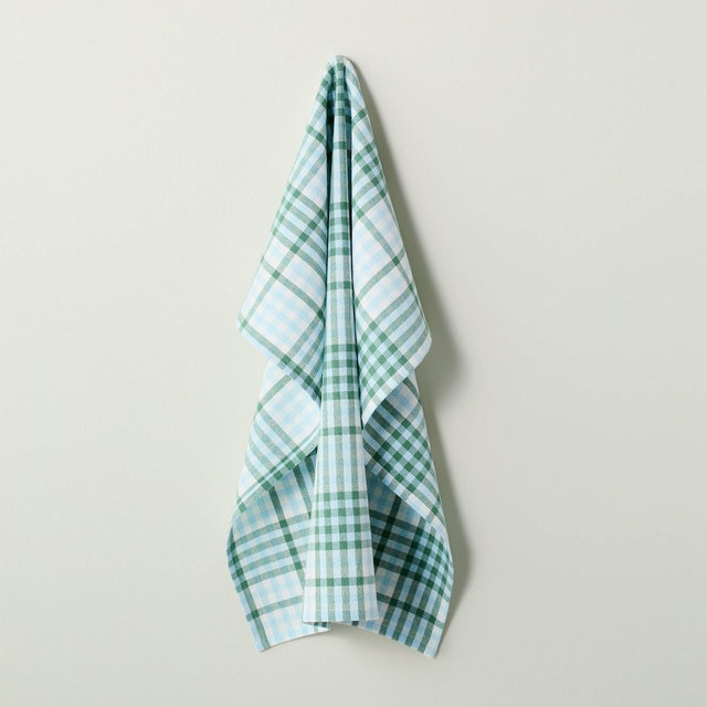 Layered Plaid Cotton Flour Sack Kitchen Towel Green/Blue/Cream - Hearth & Hand™ with Magnolia