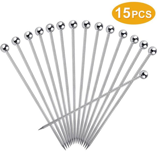 15PCS Cocktail Picks, Upgrade Stainless Steel Martini Picks, Reusable Metal Cocktail Skewers, 4.3 Inches Cocktail Toothpicks for Martinis Olives Appetizers Sandwich by FATLODA