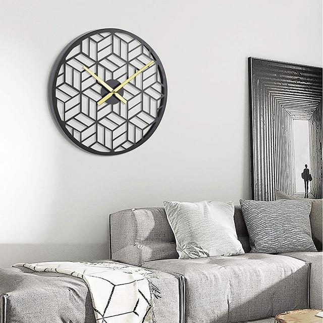 Modern Black Wall Clocks 15" Metal Decorative for Living Room Kitchen Bedroom Office Wall Decor with No Numbers