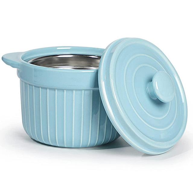 Ceramic Bacon Grease Container Keeper with Strainer, Frying Oil Storage Can 17oz, Turquoise