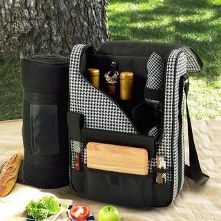 Insulated 2-Bottle Wine Carrier with Glasses, Blanket & Accessories
