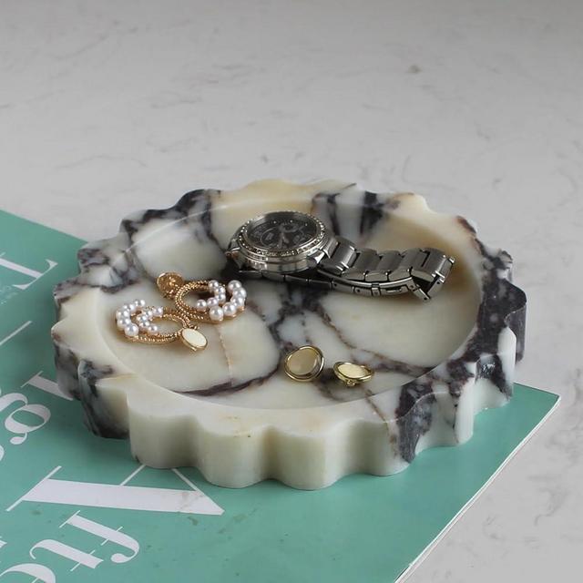 Natural Small Calacatta Viola Marble Scallop Edge Tray 6.3", Marble Jewelry Dish Tray, Trinket Tray for Women Gift