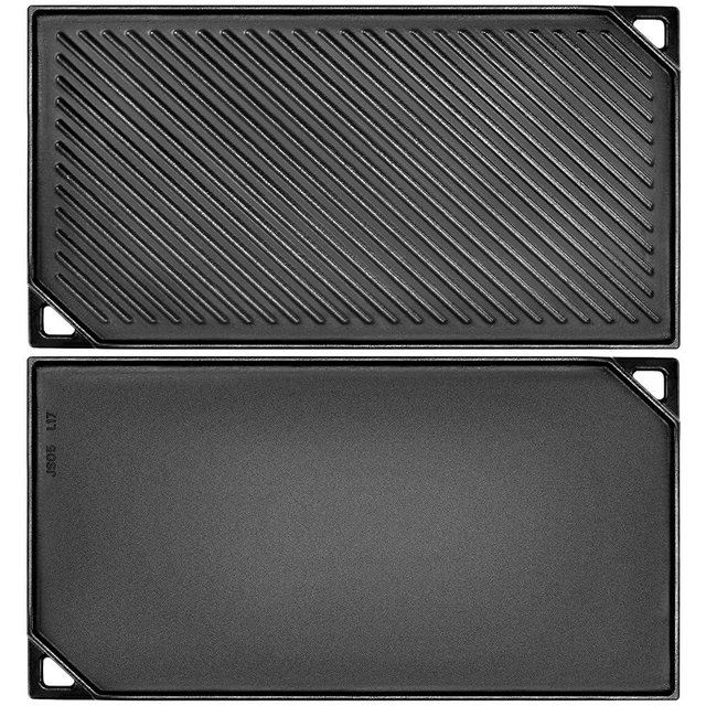 GGC Reversible Cast Iron Griddle, Double-sided Griddle Pan for Stove Tops, Gas Grills and Outdoor Cooking, 16.5 x 9.5 Baking Flat and Ribbed Griddle Plate