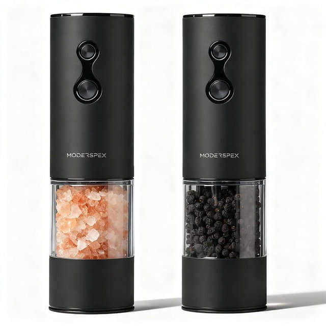 Electric Salt and Pepper Grinder Set USB-C Rechargeable, Dual-Speed Automatic Salt and Pepper Mills with 9 Adjustable Coarseness, Ceramic Burr, LED Light, Refillable, (Carbon Black)
