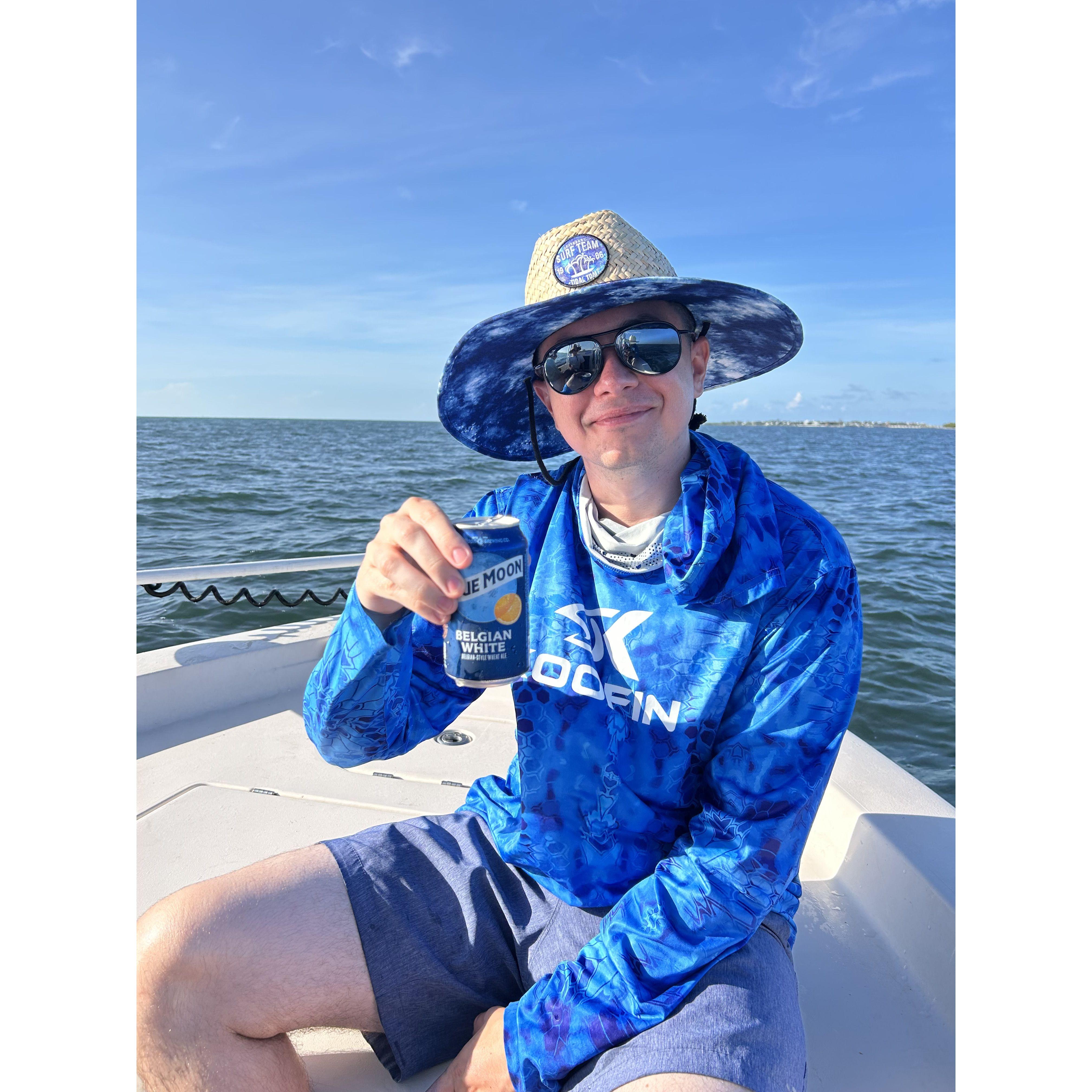 Joseph looking like a real bachelor while fishing off of Cape Coral.