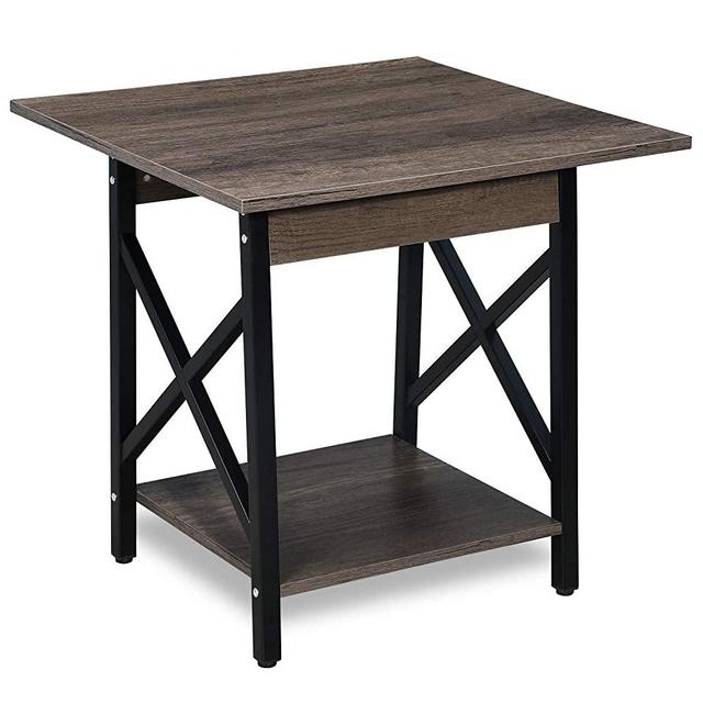 GreenForest End Table 24'' Industrial Design Side Table with Storage Shelf for Living Room, Easy Assembly, Dark Walnut