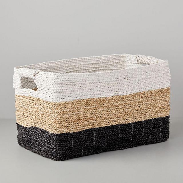 Storage Basket, Console, White/Natural/Peppercorn