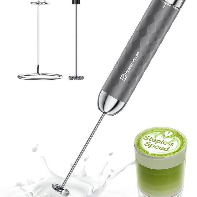 Maestri House Rechargeable Milk Frother with Stepless Speed Control, LunaFro 2.0 Handheld Electric Foam Maker Waterproof Drink Mixer Foamer for Lattes, Cappuccino