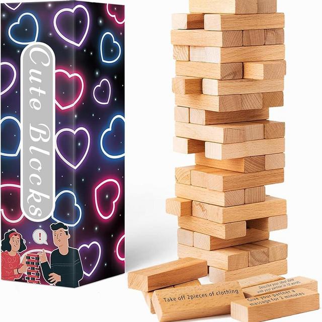 2025 Valentine's Day Gift - 54 Fun Stacking Blocks for Couples, Romantic Couples' Game: Talking, Flirting, Challenge for Date Night Anniversary