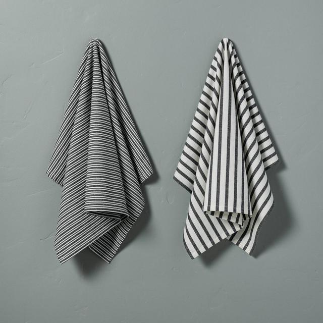 2pc Multistripe Kitchen Towel Set Black/Sour Cream - Hearth & Hand™ with Magnolia