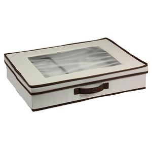 Household Essentials 545 Vision Storage Box with Lid and Handles | Tabletop Linen Storage Set | Natural Canvas with Brown Trim