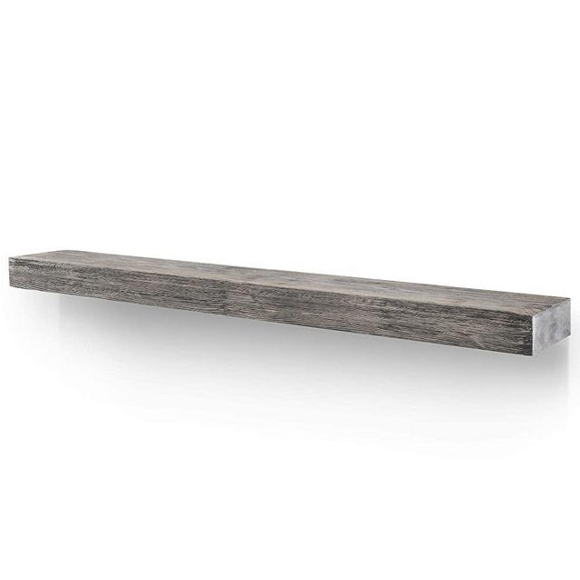 BoscoMondo Rustic Fireplace Mantel Floating Shelf - 60'' X 7'' X 3'' Solid Pine Wood - Wall Decor, Mounted Farmhouse Shelving - Invisible Heavy Duty Bracket (Grey, 60'')