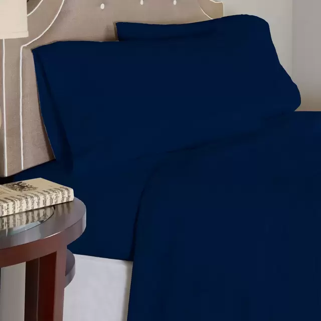 Pointehaven 175 GSM Solid Flannel California King Sheet Set in Navy