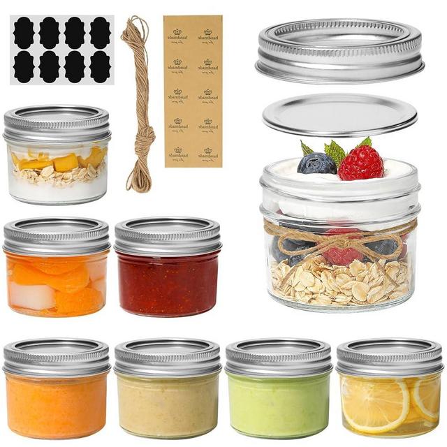 KTMAMA Small Mason Jars with Lids 4oz - 8 Pack, Mini Mason Jars and Seal Bands, Small Glass Canning Jars for Spice, Jam, Honey, Jelly, Dessert, Shower Wedding Favors, DIY Candles Decor