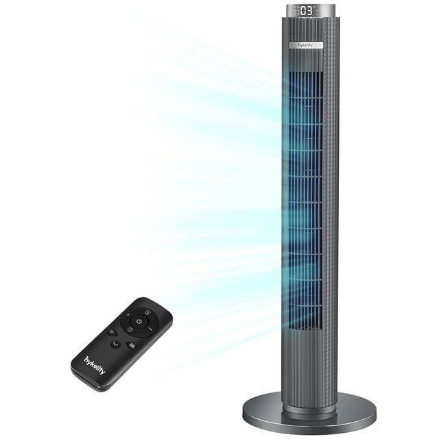 hykolity Tower Fan for Bedroom, 90° Oscillating Standing Fan, 28dB Ultra Quiet, 26ft/s Velocity 38'' Bladeless Fan with 3 Speeds & 4 Modes, 12H Timer, Remote, Floor Fan for Living Room, Home, Office