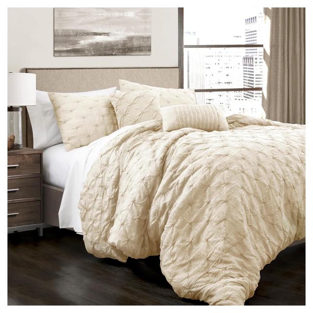 Full/Queen 5pc Ravello Pintuck Comforter Set White - Lush Décor