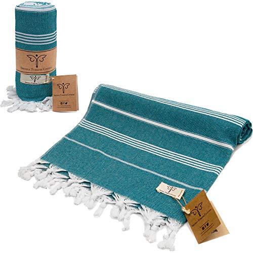 Smyrna Classical Series Original Turkish Beach Towel | 100% Cotton, Prewashed, 37 x 71 Inches | Peshtemal and Turkish Bath Towel for SPA, Beach, Pool, Gym and Bathroom (Petrol)