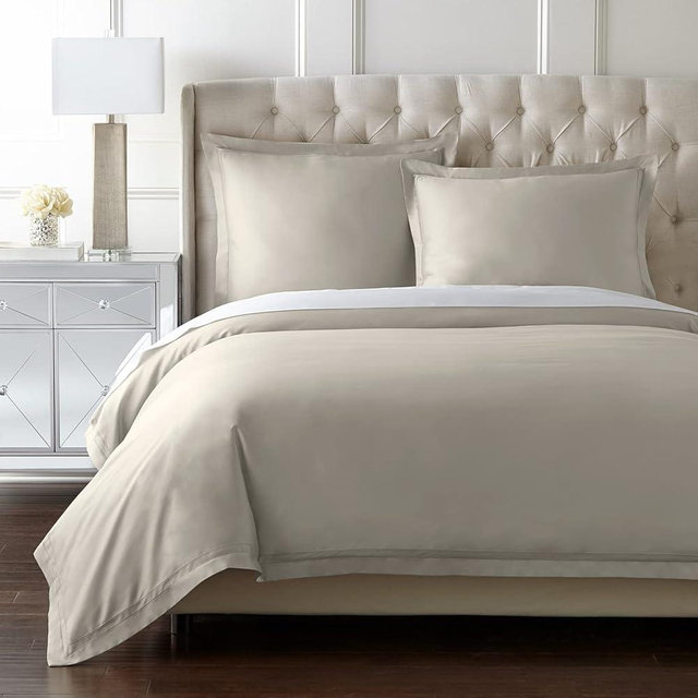 Pure Parima Luxury Duvet Cover Set 100% Certified Egyptian Cotton, Double Hem-Stitched Sateen Weave, Hidden Zipper Closure 1 Duvet Cover and 2 Pillow Shams (Linen, Queen)