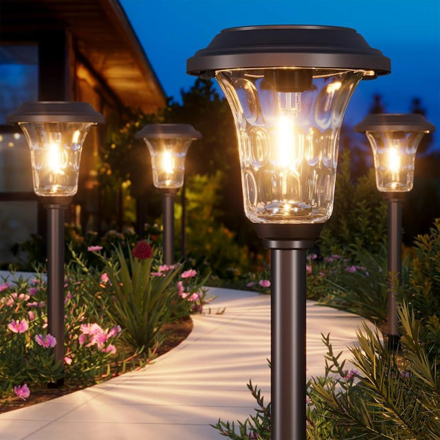 XMCOSY+ Solar Lights Outdoor Waterproof, 6 Pack Metal Glass Solar Pathway Lights, 20/40LM Bright Landscape Lighting for Garden Yard Backyard Path Driveway Walkway Outside Decor (Warm/Cool White)