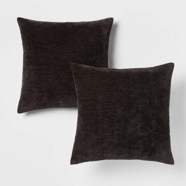 2pk Chenille Square Throw Pillows Black - Threshold™